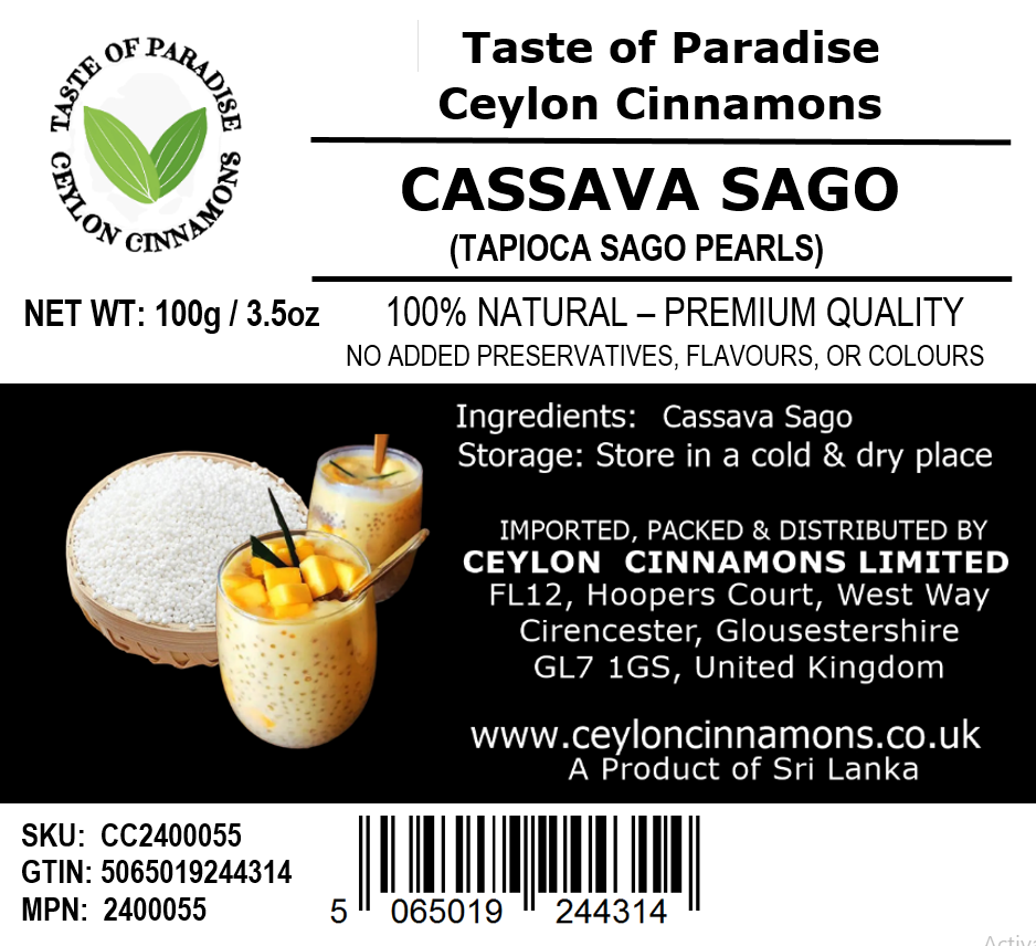 SAGO CASSAVA PEARLS, TAPIOCA SAGO, 100g, PREMIUM GRADE, 100% NATURAL, UK SELLER