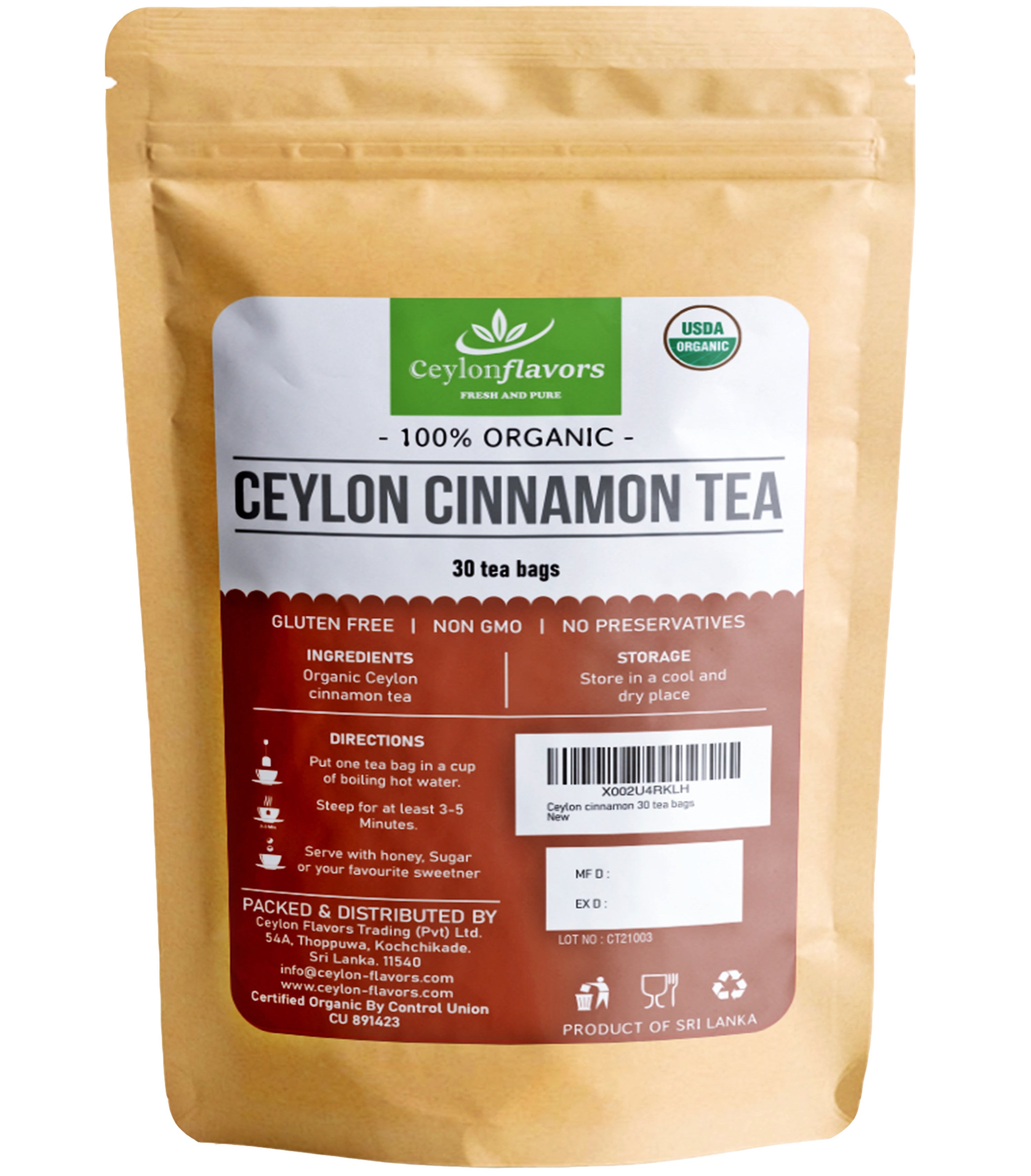 Ceylon Cinnamon Tea, pack of 30 tea bags, 150g, 100% Organic, USDA Certified, Premium Grade, UK Seller