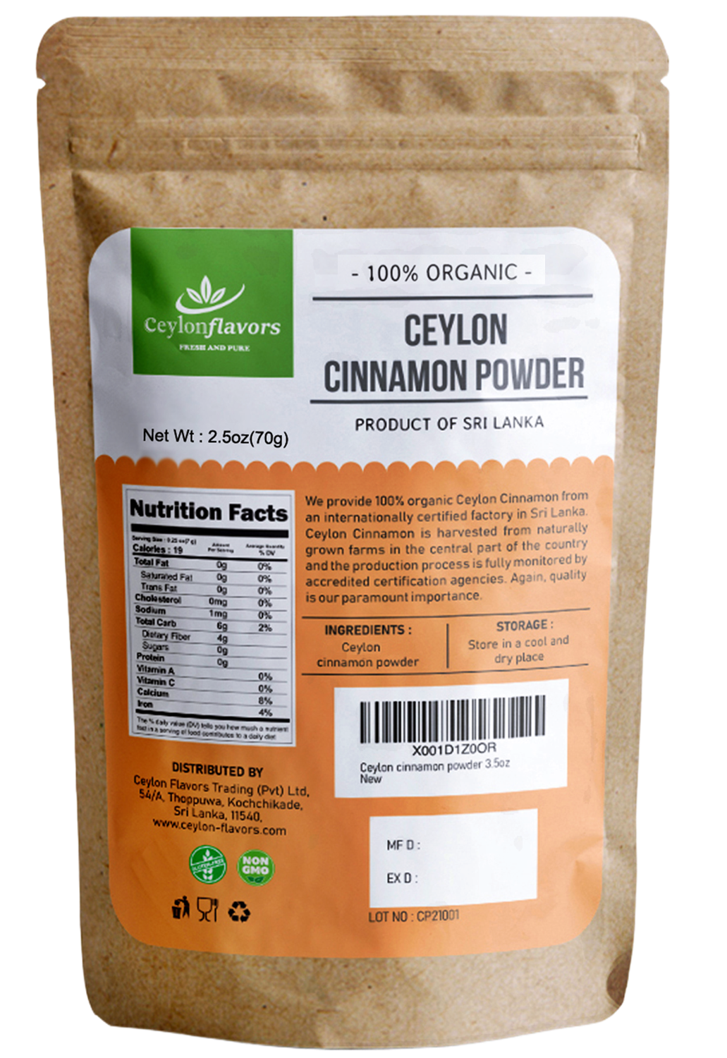 Ceylon Cinnamon Powder 70g (2.5oz) - USDA Certified, 100% Organic, Premium Grade, UK Seller