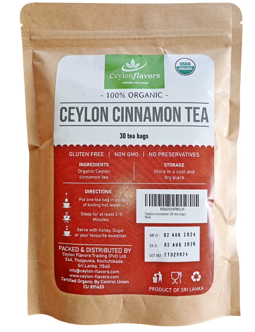 Ceylon Cinnamon Tea, pack of 30 tea bags, 150g, 100% Organic, USDA Certified, Premium Grade, UK Seller, Free Shipping in UK