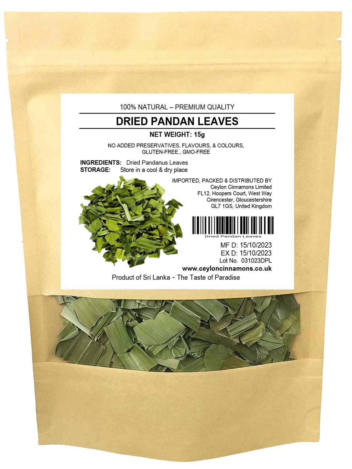 Pandan Leaves Whole 20g - Naturally Grown -Premium Quality - UK Seller