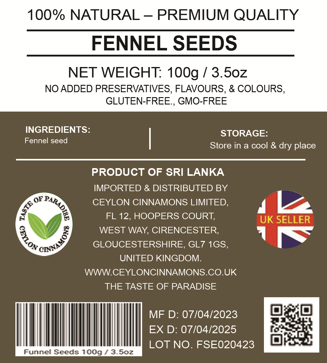 Fennel Seeds Whole, 100g, Dried Green Unroasted, Premium Quality, UK Seller, Free Shipping