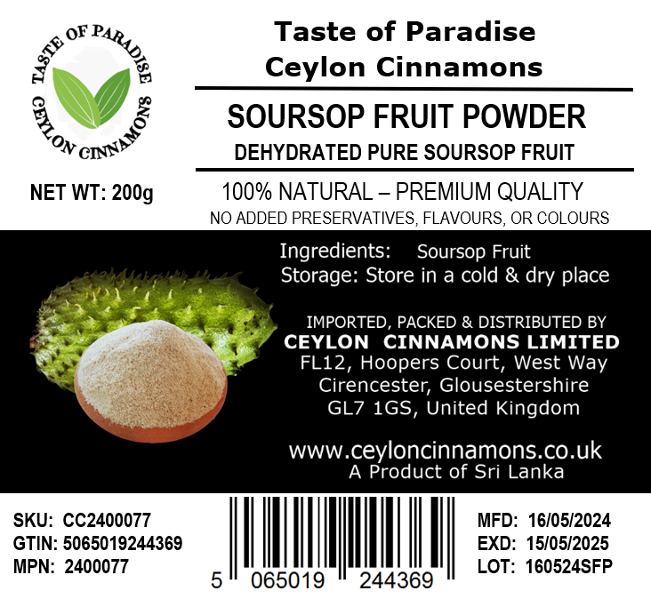 Soursop Fruit Powder, 200g, in Resealable Pouch, Dehydrated 100% Pure & Natural, Grade A Healthy Tasty Fruit Powder