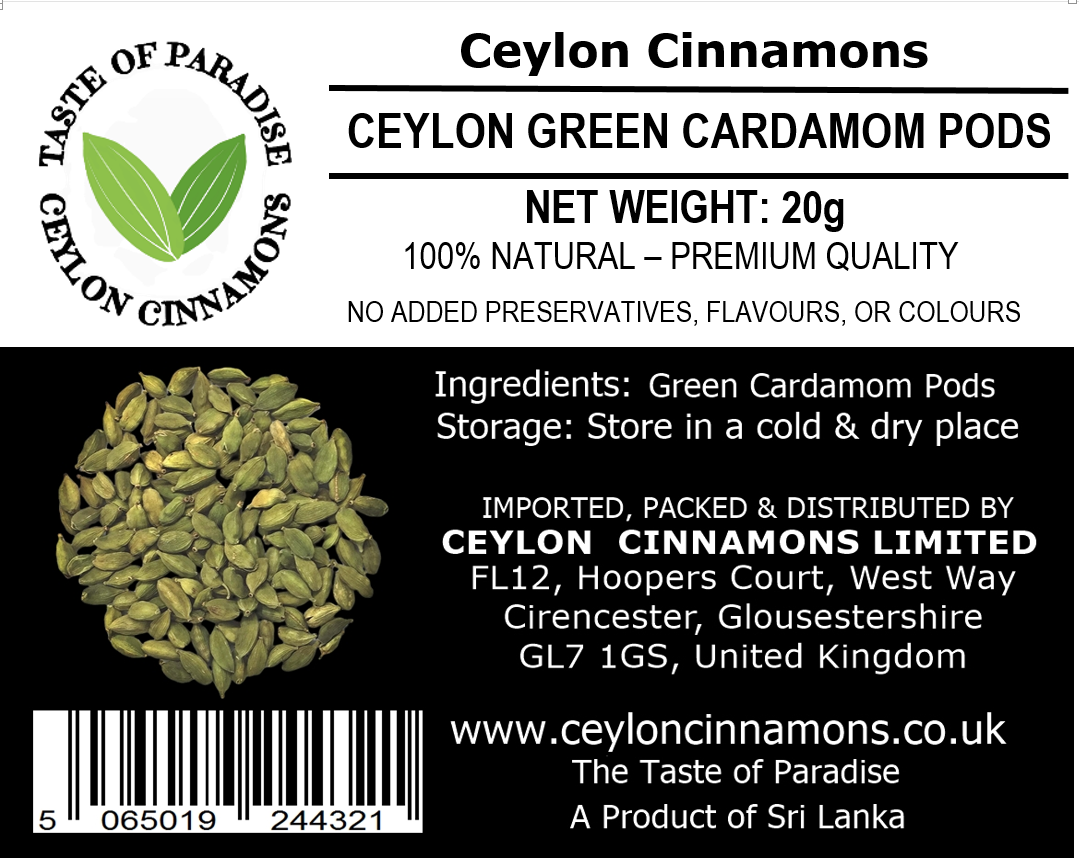 Cardamom Pods 20g (0.7oz)-Ceylon Green - 100% Natural, Premium Grade, UK Seller