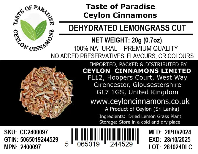 Lemongrass Curry Cut, 20g, Premium Grade, 100% Natural, (Cymbopogon, Sera, Barbed wire grass, Silky heads, Oily heads, Cochin grass, Malabar grass, Citronella grass, Fever grass)