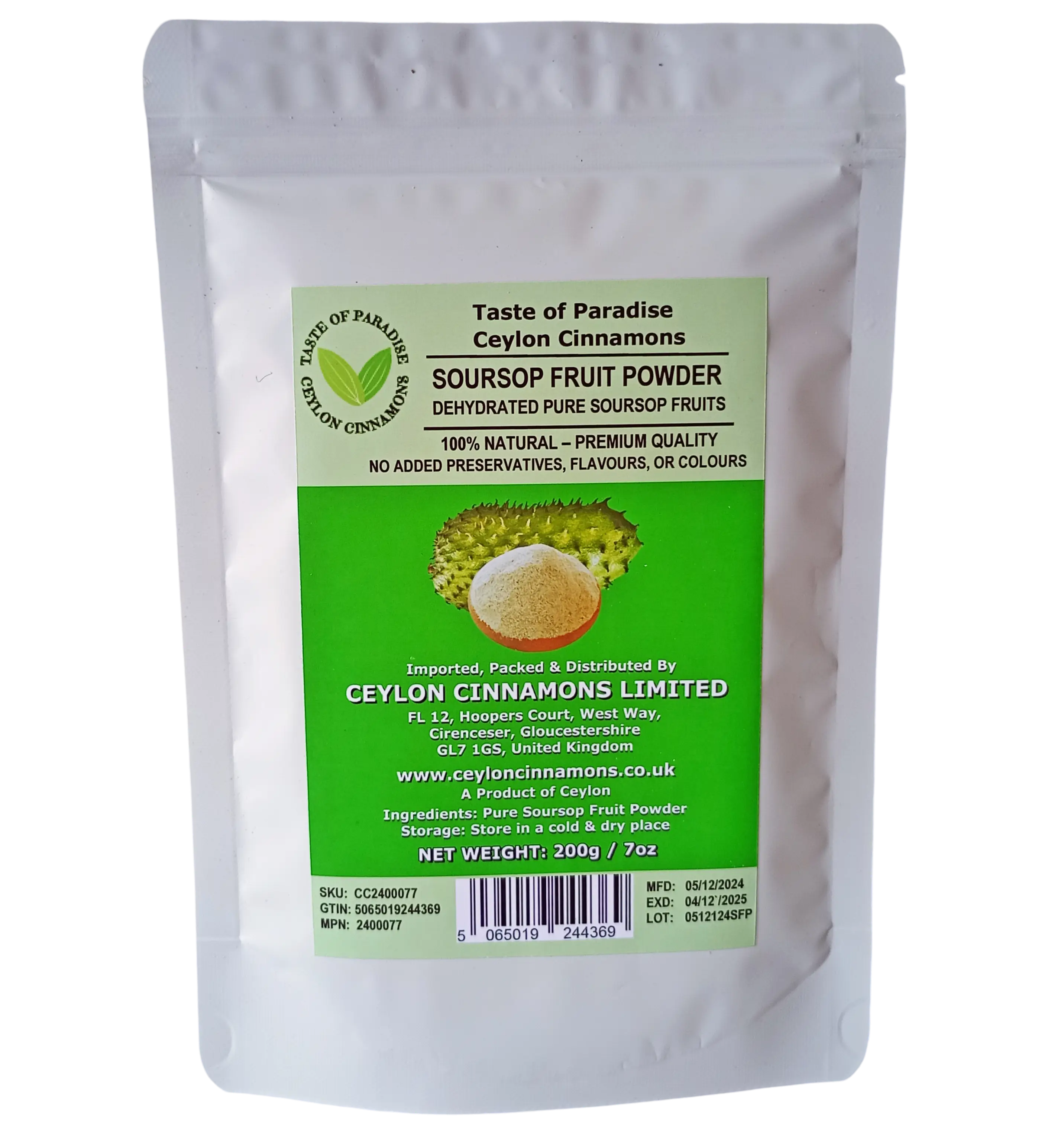 Soursop Fruit Powder, 200g, in Resealable Pouch, Dehydrated 100% Pure & Natural, Grade A Healthy Tasty Fruit Powder