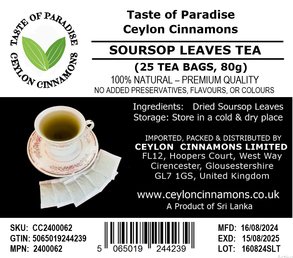 Soursop Leaves Tea, Pack of 25 Bags, 80g, Dried, Boost Immune System, Promotes Healthy Skin, Premium Grade, UK Seller, Free Shipping