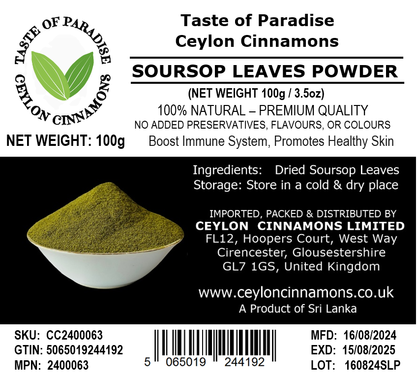 Soursop Leaves Powder, 100g / 3.5oz, Boost Immune System, Promotes Healthy Skin, Premium Grade, UK Seller, Free Shipping