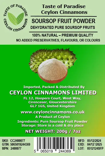 Soursop Fruit Powder, 200g, in Resealable Pouch, Dehydrated 100% Pure & Natural, Grade A Healthy Tasty Fruit Powder