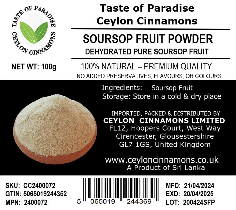 Soursop Fruit Powder, 100g, in Resealable Pouch, Dehydrated 100% Pure & Natural, Grade A Healthy Tasty Fruit Powder