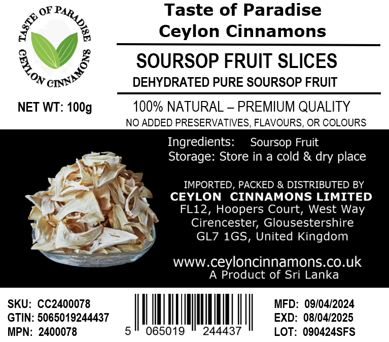 Soursop Fruit Slices, 100g, in Resealable Pouch, Dehydrated 100% Pure & Natural, Grade A Healthy Tasty Fruit Powder