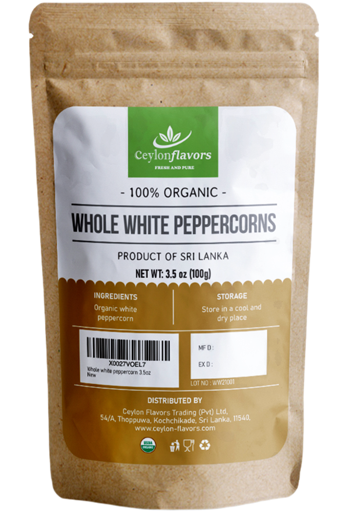 Peppercorn White Whole -100g (3.5oz) - USDA Certified,100% Organic, Premium Grade - UK Seller