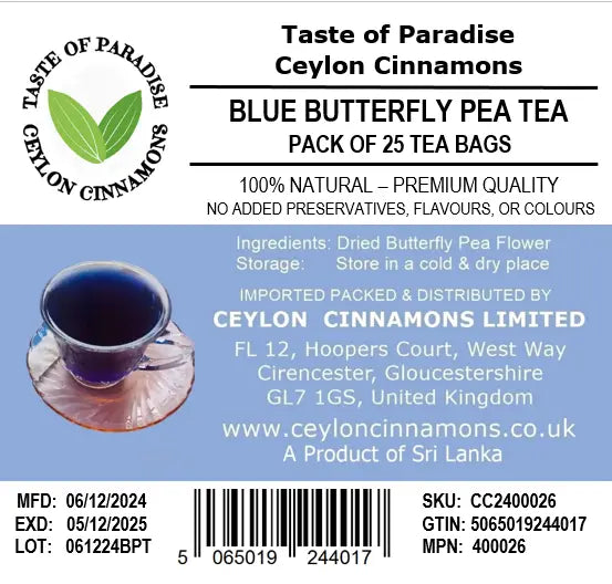 Blue Butterfly Pea Flower Tea, Herbal Tea, Pack of 25 Tea Bags, (70g) 100% Natural Primum Quality, UK Seller