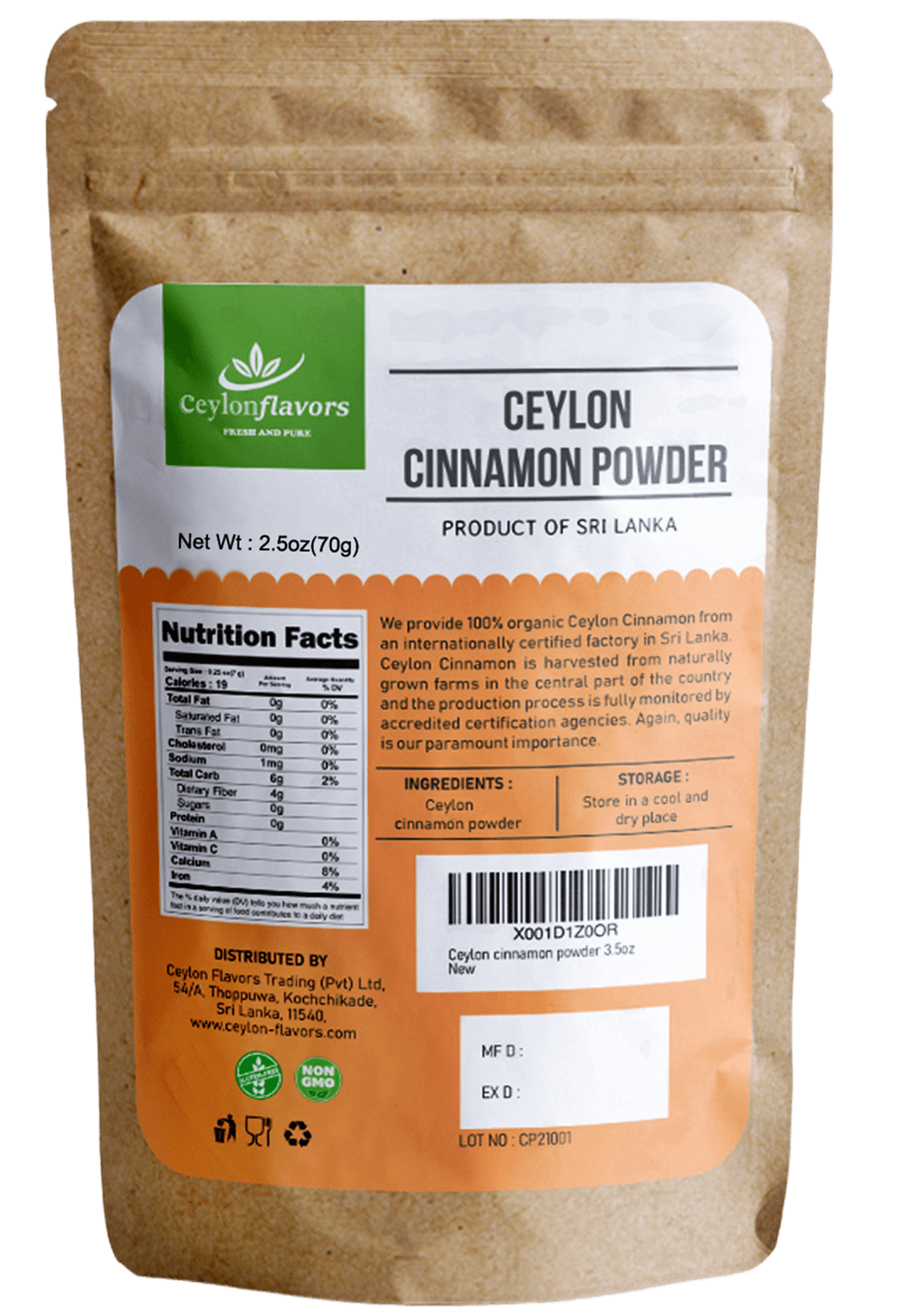 Ceylon Cinnamon Powder 70g (2.5oz) - Organic - Premium Grade, Food, Beverages & Tobacco > Food Items > Seasonings & Spices by Ceylon Cinnamons,